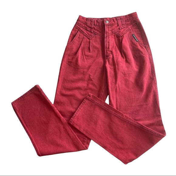 Vintage Rocky Mountain Jeans Bareback Deep Red RARE Pleats Denim Cotton 90s 80s - Picture 1 of 12